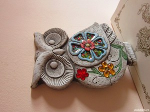 cadou rar Bufnita cu flori Placa ceramica colectie handmade Germany'80 - imagine 2