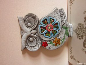 cadou rar Bufnita cu flori Placa ceramica colectie handmade Germany'80 - imagine 4