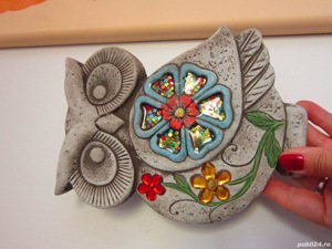 cadou rar Bufnita cu flori Placa ceramica colectie handmade Germany'80 - imagine 3