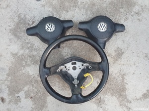 Volan piele si airbag VW Polo 4 carcase manete bloc lumini - imagine 3