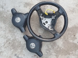 Volan piele si airbag VW Polo 4 carcase manete bloc lumini - imagine 6