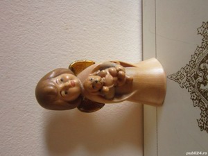 cadou rar Inger si cățeluș sculptura mica lemn colectie Germany '80