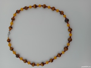 Colier ochi de tigru, jad galben si mookaite 