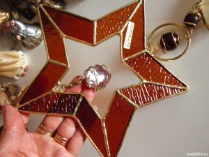Craciun cadou rar Steaua Craciunului Suncatcher sticla stil vitralii Tiffany handmade 1980