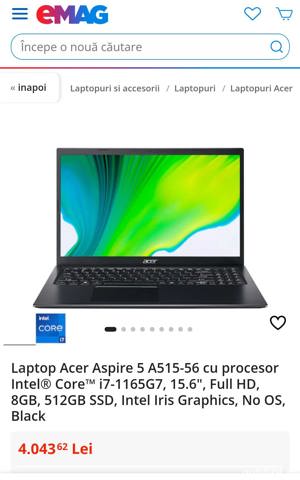 Acer Aspire 5 Core i7, 8Gb RAM, 512 SSD Nou, in cutie