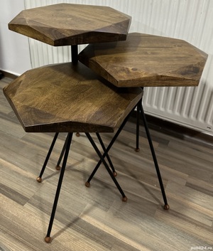 Produs Nou; Masuta; Lemn masiv de fag; Masa; Taburet picioare metalice