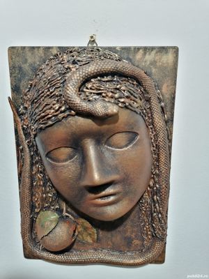 Eva păcatul originar măr,șarpe,sculptură,tablou 3d unicat - imagine 4