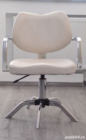 Scaun coafor frizerie alb-crem cu baza inox - imagine 6