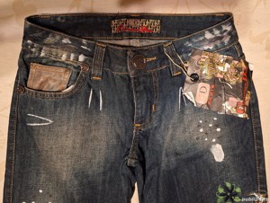 Blugi de damă Christian Dior noi, cu imprimeuri, broderii și ștrasuri, mărimea 27 - imagine 5