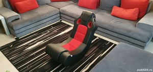 Scaun gaming balansoar muzical, negru și roșu, piele ecologică - imagine 5