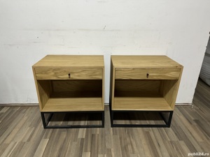 2 buc Noptiera din MDF furniruit cu furnir natural de stejar si metal