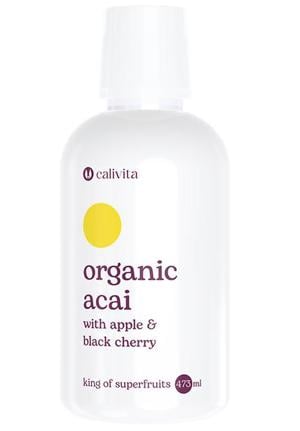 Organic Acai CaliVita 473 ml suc organic de acai, mere şi cireşe negre.