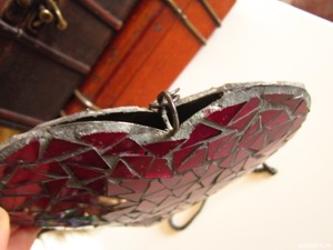 cadou rar Inima stil Tiffany mozaic sticla metal handmade Germany 1960 - imagine 3