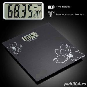 Vand Cantar corporal pt persoane, 150 Kg, Negru cu Flori Albe, NOU Pret 80 Lei