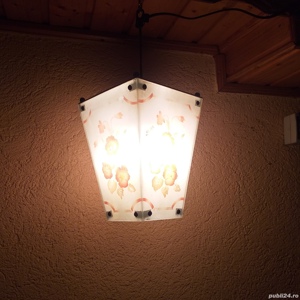 vechi felinar terasa lustra lampa veche veioza sticla pictata model floral - imagine 3
