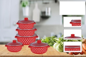 Vand Set Oale 10 piese, 1 L, 1.5 L, 2 L, 3 L, 4 L, Otel si Email, ROSU, NOU 149 Lei. - Set vase crat - imagine 2