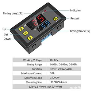 Releu timp timer temporizator regabil ciclic centrala peleti  cuptor pizza 12 sau 220V - imagine 2