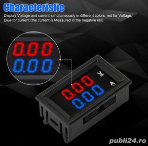 Voltmetru Ampermetru panou voltampermetru RED + BLUE 0-100V 10 Amperi
