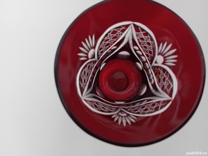 Patru pahare mici din cristal rosu pentru lichior - imagine 3