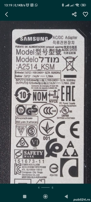 Alimentator pentru monitor Samsung 14v-1,78a