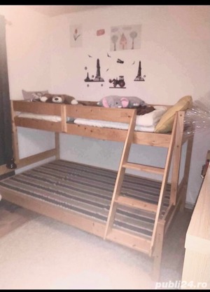 Pat etajat pentru copii cu saltele și somiere (folosit 3 luni)
