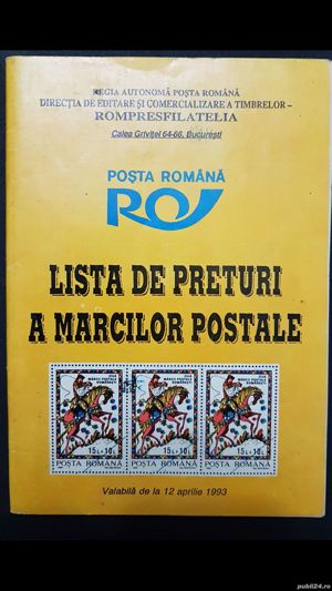 Doua carti cu liste de preturi ale marcilor postale straine si romanesti.