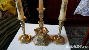 Set foarte vechi alcatuit din 3 sfesnice bronz masiv. - imagine 2