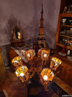 Candelabru lemn rustic lucrat manual - imagine 3