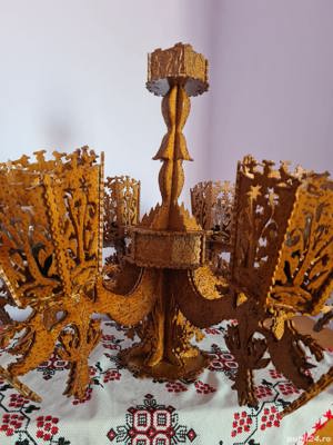 Candelabru lemn rustic lucrat manual - imagine 2