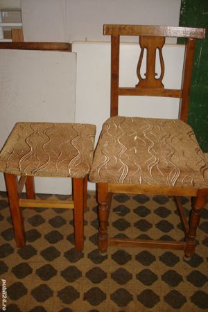 Scaun si taburet din lemn cu sezut tapitat - imagine 2