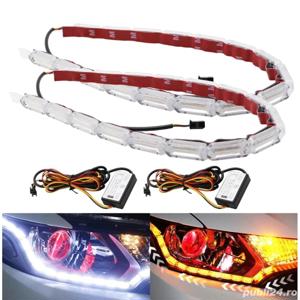 Lumini de zi LED DRL cu Semnalizare Dinamica Secventiala pentru far 50-69 cm - 16 module