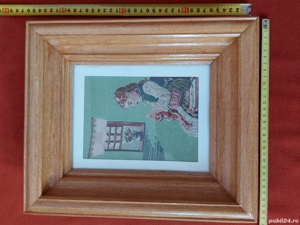 Goblen vechi, cu rama din lemn lacuita si geam din sticla - 2 - imagine 4