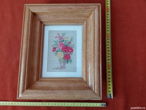 Goblen vechi, cu rama din lemn lacuita si geam din sticla - 3 - imagine 5