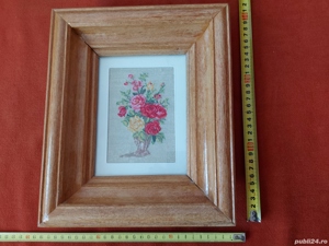 Goblen vechi, cu rama din lemn lacuita si geam din sticla - 3 - imagine 3