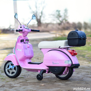 Scuter electric Piaggio Vespa PX150 cu roti moi si scaun tapitat, Pink - imagine 9
