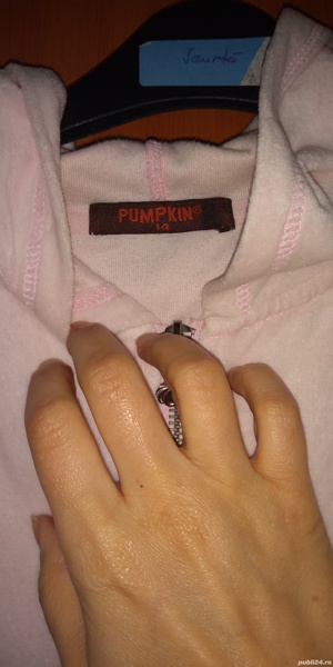 Hanorac dama catifelat Pumpkin UK ,roz ,gluga & buzunare , M - imagine 3