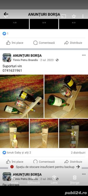 Suport artizanal din lemn pentru sticle de vin   - imagine 2