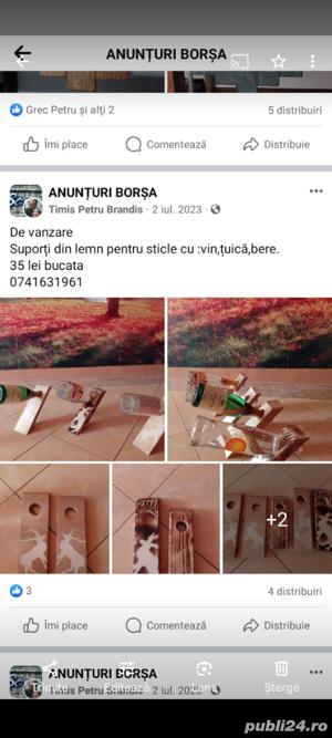 Suport artizanal din lemn pentru sticle de vin   - imagine 3