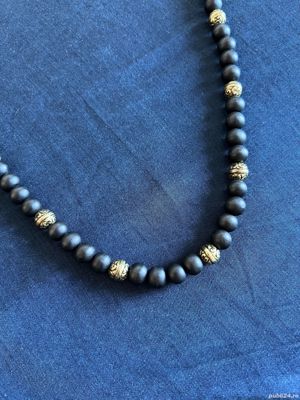 Colier cu margele din lemn si otel inoxidabil - Zenger - imagine 3