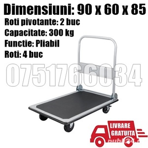 Platforma Carucior Transport Marfa 300kg Rabatabil Gri + LIVRARE GRATUITA