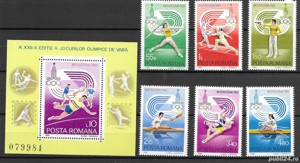 Romania 1980 - J.O. Olimpice de vara, Moscova, serie + colita dantelata, MNH, LP 1011 si LP 1012