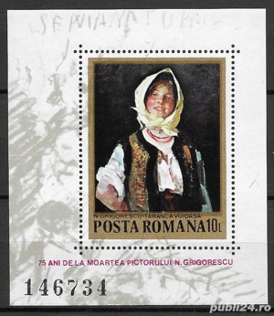 Romania 1982 - 75 de ani de la moartea pictorului Nicolae Grigorescu, colita dantelata, MNH, LP 1062