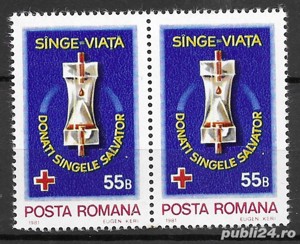 Romania 1982 - Donatori de sange, serie x 2, nestampilat, MNH, LP 1040
