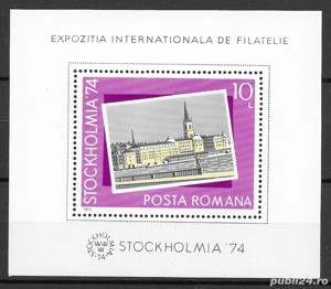 Romania 1974 - Expozitia Internationala de Filatelie Stockholmiia 74, colita dantelata, MNH, LP 860