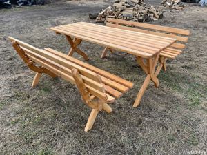 Masa cu doua banci pt. gradina, terasa din lemn de cires masiv - imagine 3