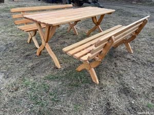 Masa cu doua banci pt. gradina, terasa din lemn de cires masiv