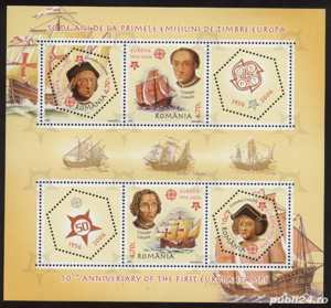 Romania 2005 - 50 ani de la primele emisiun EUROPA-CEPT, Bloc de 4 timbre + 2 viniete MNH, LP 1691b