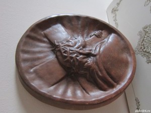 cadou rar "Isus pe Drumul Crucii" placa ceramica vintage Germany 1970