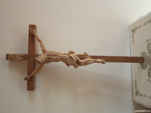 cadou rar sculptura Cruce Crucifix lemn, mare, colectie Germania 1960 - imagine 2