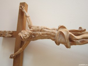 cadou rar sculptura Cruce Crucifix lemn, mare, colectie Germania 1960 - imagine 4